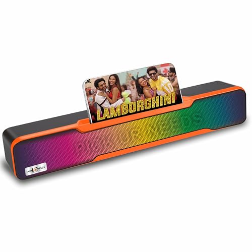 Pick Ur Needs Portable Bluetooth Wireless Home TV Soundbar with Mobile Stand & Multicolor Light Bass Stereo Speaker (Orange) - Image 1