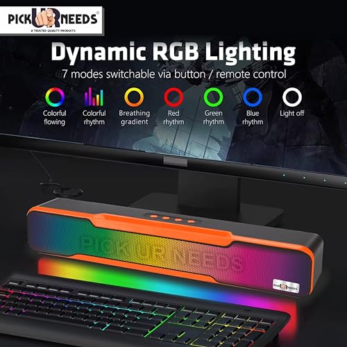 Pick Ur Needs Portable Bluetooth Wireless Home TV Soundbar with Mobile Stand & Multicolor Light Bass Stereo Speaker (Orange) - Image 5