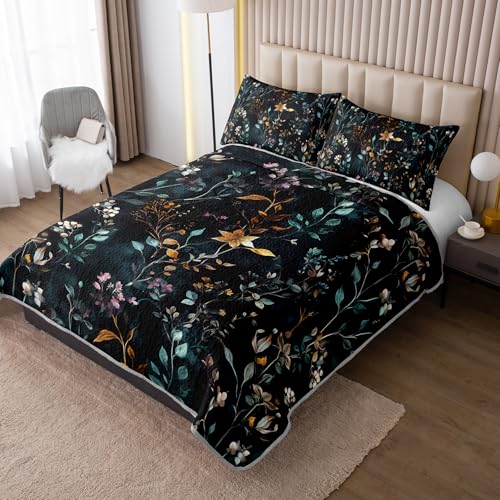 UEVBF Floral Quilt Set Queen Size,3 Pieces Flower Parrten Bed Sets,Garden Style Soft Lightweight Bedding Set with 2 Pillowcases,Colorful Bedding for Adults Kids. - Image 2