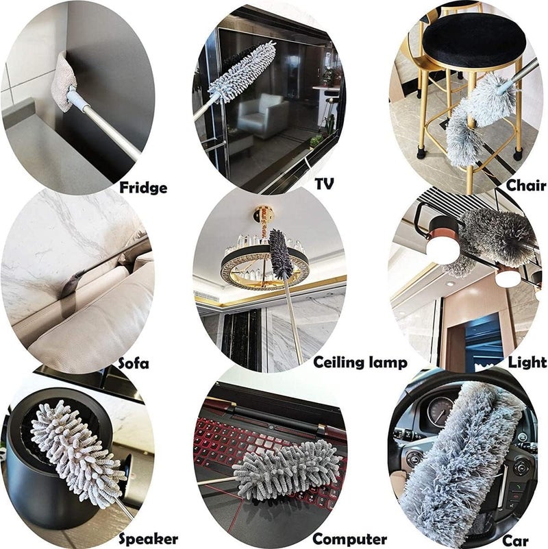 AAOVEFOX 4 in 1 Duster Microfiber Feather Duster 100 Inches Expandable Pole Handle Washable Duster for High Ceiling Fans 4Pcs Bendable Extendable Fan Cleaning Duster - Image 4