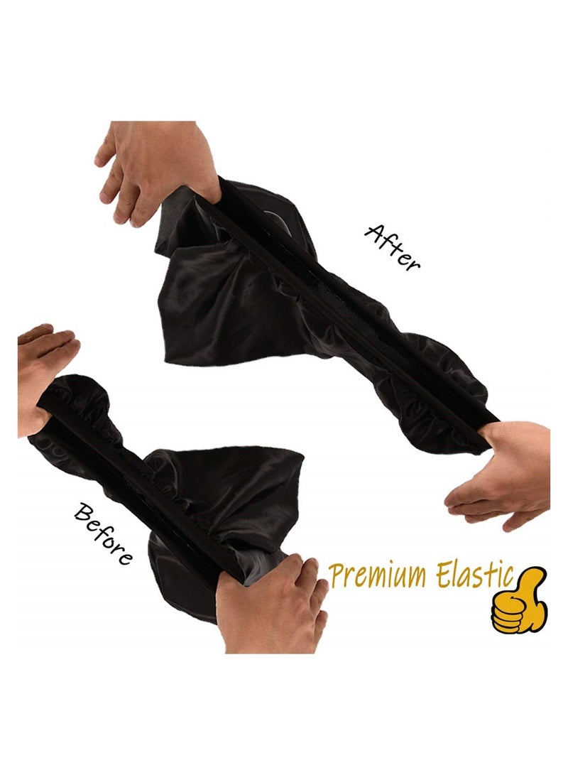 Long Satin Bonnet Sleep Cap Soft and Comfortable Elastic Band Bonnets for Women Night Sleep Hair Bonnets for Women Satin Long Hair Care Hat Night Cap 2 Pcs Black + Blue Leaves - Image 4