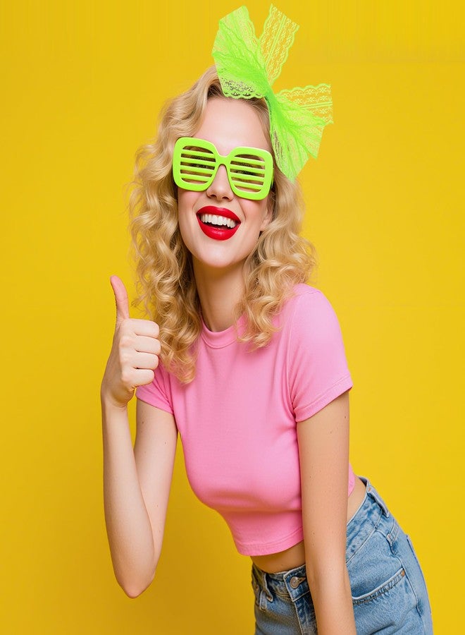 SUMERSHA Women Neon Lace Bow Headband 80s Costume Headwear Lace Bow Hair Accessory for 1980s Theme Party Halloween Hair Hoop (Neon Green) - Image 5