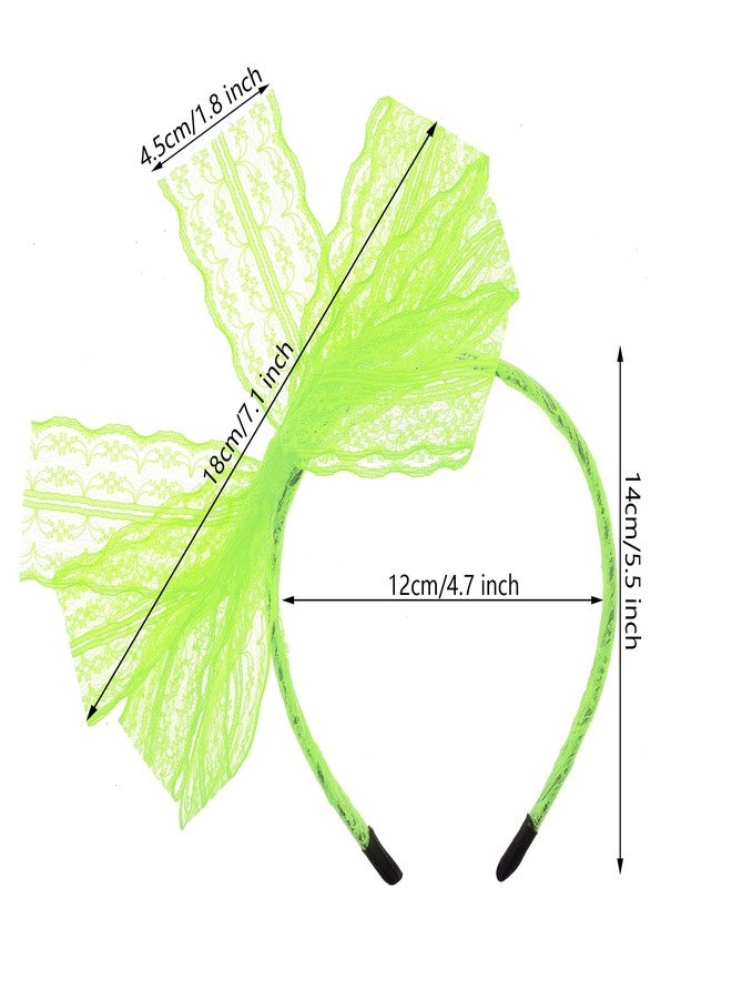 SUMERSHA Women Neon Lace Bow Headband 80s Costume Headwear Lace Bow Hair Accessory for 1980s Theme Party Halloween Hair Hoop (Neon Green) - Image 2