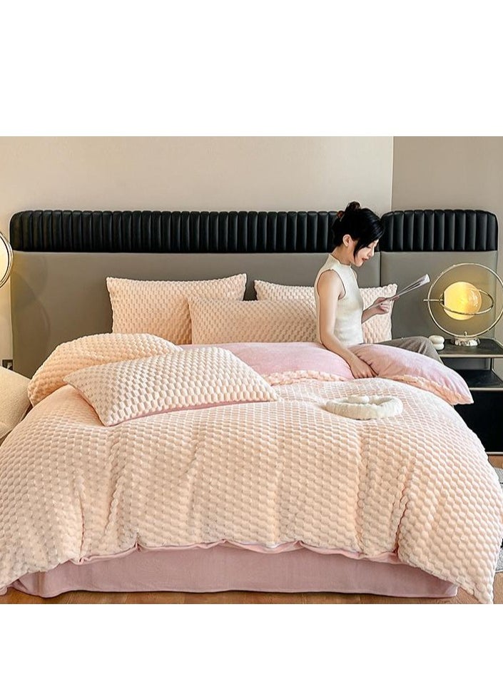 Generic Fitted Sheet Style — ﻿ Carved Velvet Cloth Embroidered Wide Edge Milk Velvet Four Piece Bedding Set  - Image 4