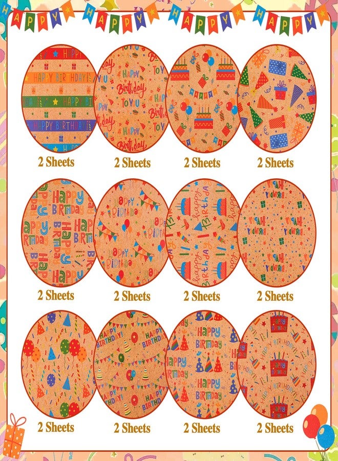 Konsait 24 Sheets Happy Birthday Scrapbook Paper 12x12, Kraft Color Printed Cardstock Birthday Origami Paper Double Sided Cardstock for Greeting Card Making Scrapbook Supplies - Image 2