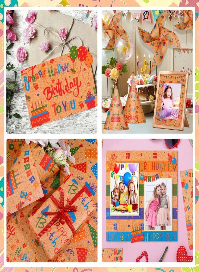 Konsait 24 Sheets Happy Birthday Scrapbook Paper 12x12, Kraft Color Printed Cardstock Birthday Origami Paper Double Sided Cardstock for Greeting Card Making Scrapbook Supplies - Image 5