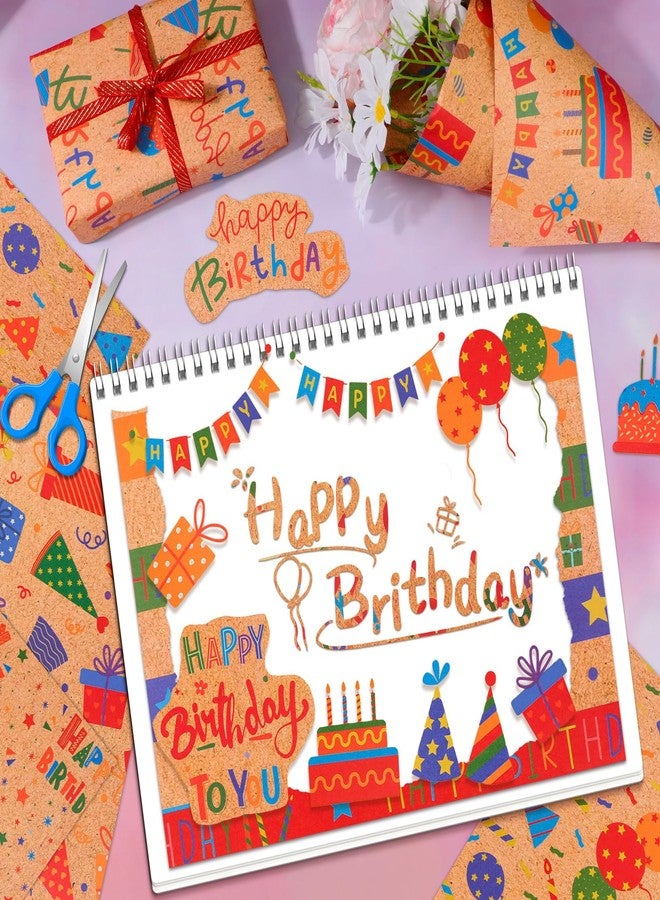Konsait 24 Sheets Happy Birthday Scrapbook Paper 12x12, Kraft Color Printed Cardstock Birthday Origami Paper Double Sided Cardstock for Greeting Card Making Scrapbook Supplies - Image 4