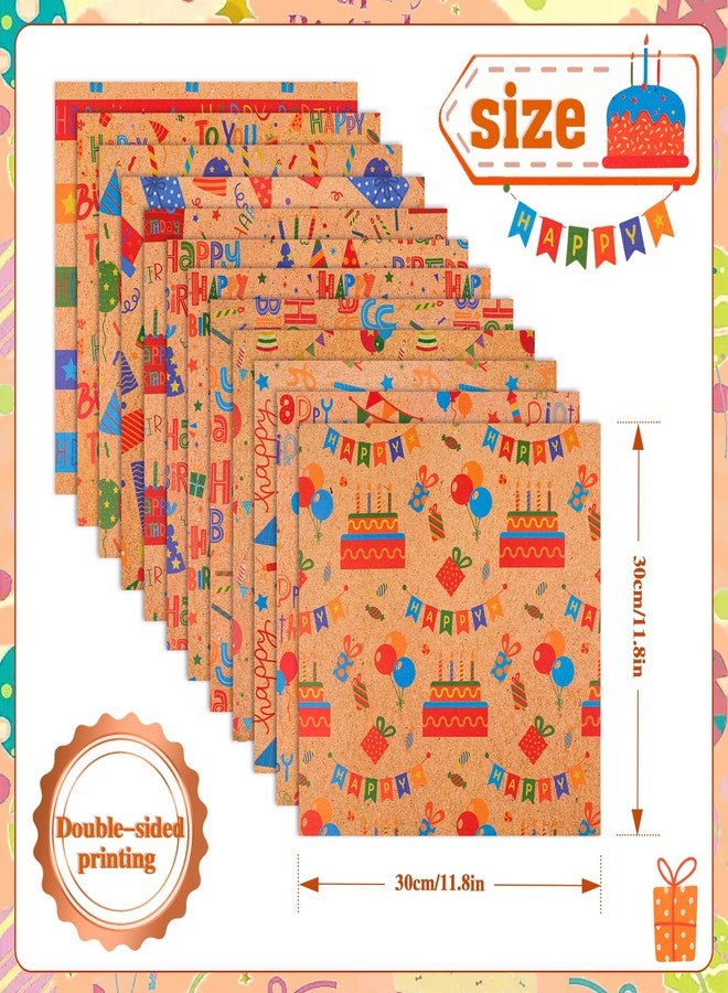 Konsait 24 Sheets Happy Birthday Scrapbook Paper 12x12, Kraft Color Printed Cardstock Birthday Origami Paper Double Sided Cardstock for Greeting Card Making Scrapbook Supplies - Image 3
