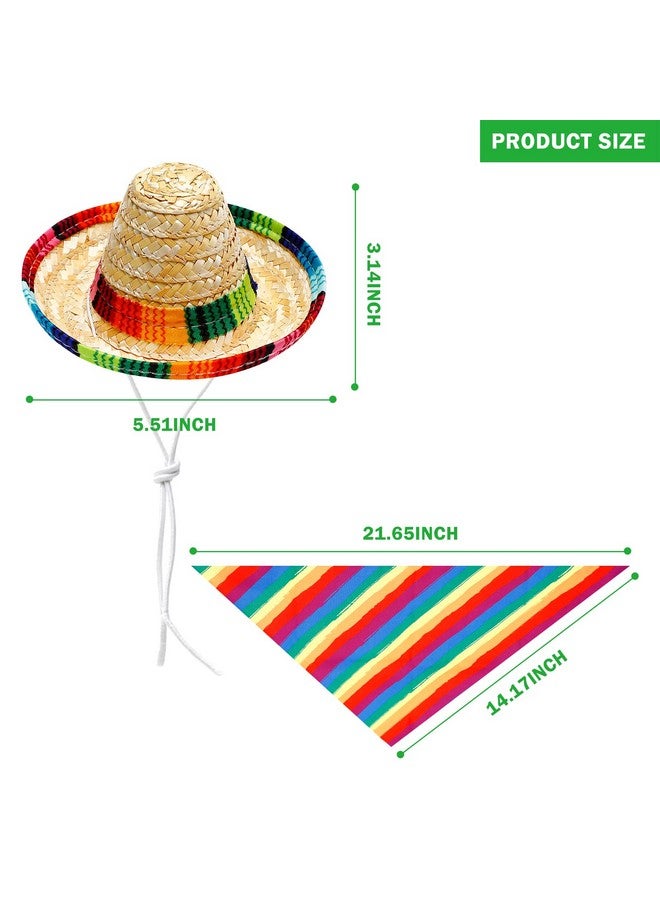 Onukaly Dog Sombrero Hat and Dog Triangle Scarf Bib, Multicolored Sombrero Costume Rainbow Mouth Towel for Small Pets Mexican Party Decorations - Image 2