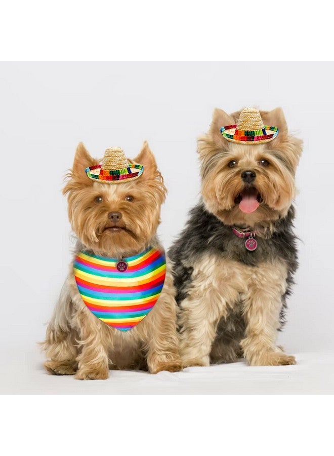 Onukaly Dog Sombrero Hat and Dog Triangle Scarf Bib, Multicolored Sombrero Costume Rainbow Mouth Towel for Small Pets Mexican Party Decorations - Image 4