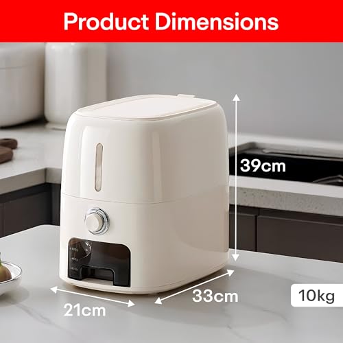 Prime Pick Grain Smart Rice Storage Container One Touch Dispensing Airtight Moisture Proof BPA Free Kitchen Grain Dispenser with Measuring Cup Durable Countertop Food Storage Box White 10 Kg - Image 3
