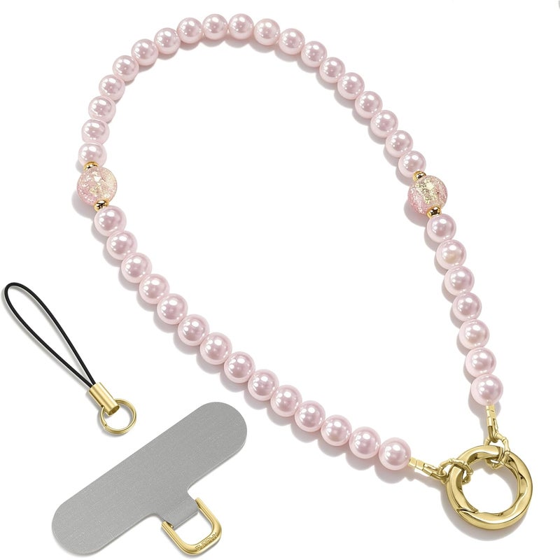 SURPHY Phone Charm, Pearl Phone Strap with Tether Tab & Premium Metal Buckle, Cellphone Lanyard Beaded Bracelets for Women, Cellphone Chain Wrist Strap - Image 1