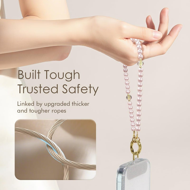 SURPHY Phone Charm, Pearl Phone Strap with Tether Tab & Premium Metal Buckle, Cellphone Lanyard Beaded Bracelets for Women, Cellphone Chain Wrist Strap - Image 3