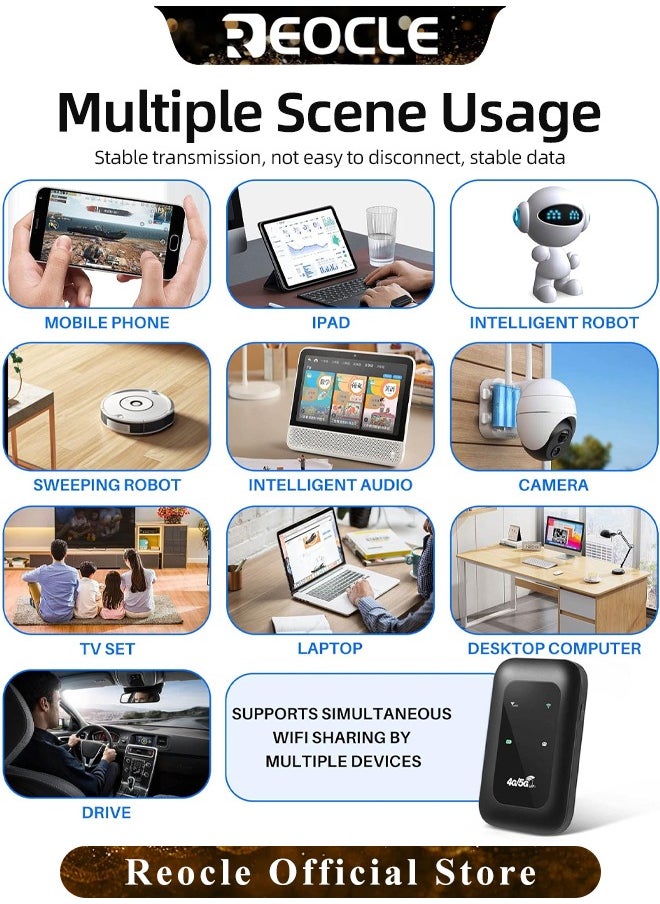 Mobile WiFi Hotspot 4G LTE Unlocked Wi-Fi Hotspot Device Wireless WiFi Router Pocket Portable WiFi Hotspot Mobile Travel-Friendly Mobile Travel Router