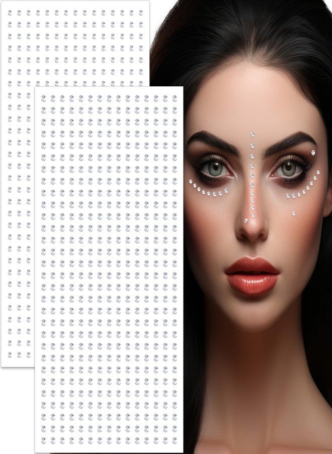 Winsyison ملصقات أحجار الوجه من وينسيسون، 900 قطعة، مجوهرات وجه براقة ذاتية اللصق للنساء، ملصقات مكياج صغيرة مرصعة بأحجار الراين بمقاسين للمهرجانات - فضي - Image 1