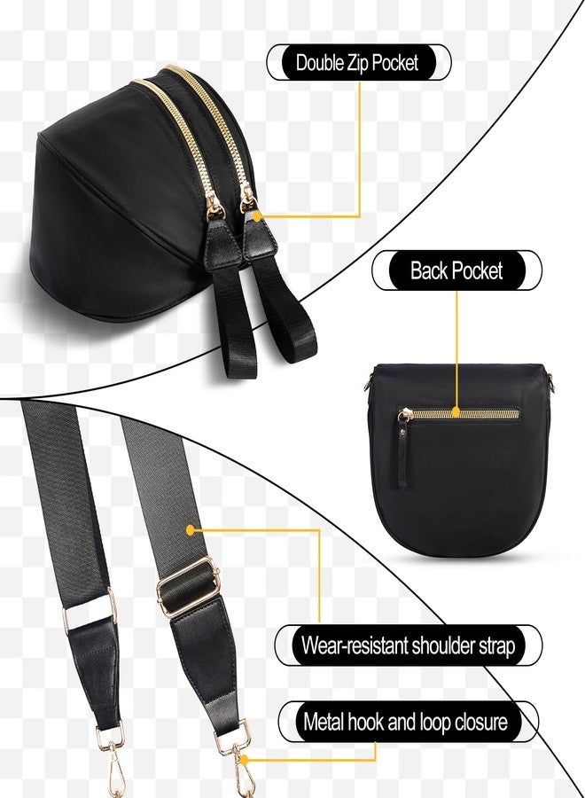 idoltimes Checkered Crossbody Bag, Bum Nylon Crossbody Bags for Women,Black and White Spacious Purse Fanny Packs Handbags, Black - Image 4