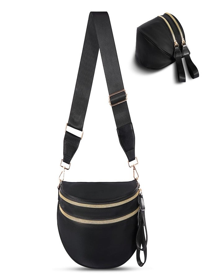 idoltimes Checkered Crossbody Bag, Bum Nylon Crossbody Bags for Women,Black and White Spacious Purse Fanny Packs Handbags, Black - Image 1