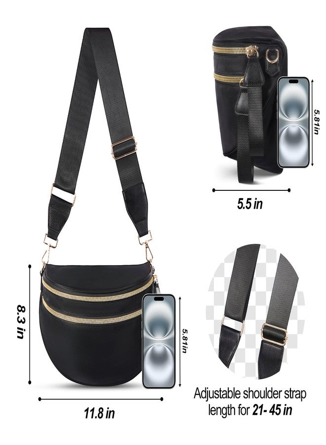 idoltimes Checkered Crossbody Bag, Bum Nylon Crossbody Bags for Women,Black and White Spacious Purse Fanny Packs Handbags, Black - Image 3
