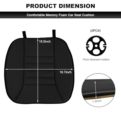 MUQIDA Car Seat Cushion, 1.2" Thick Comfort Memory Foam Auto Seat Pad with Non Slip Bottom, Breathable Driver Seats Pillow Pressure Relief Chair Cushion for Vehicle Office Home (Black) - Image 2