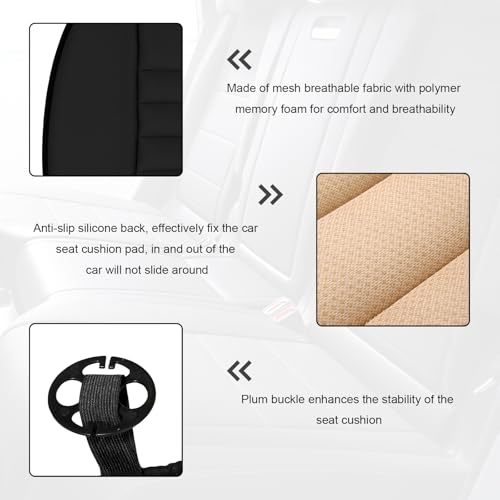 MUQIDA Car Seat Cushion, 1.2" Thick Comfort Memory Foam Auto Seat Pad with Non Slip Bottom, Breathable Driver Seats Pillow Pressure Relief Chair Cushion for Vehicle Office Home (Black) - Image 3