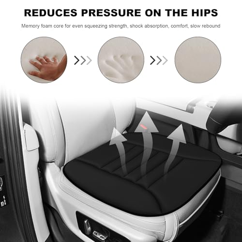 MUQIDA Car Seat Cushion, 1.2" Thick Comfort Memory Foam Auto Seat Pad with Non Slip Bottom, Breathable Driver Seats Pillow Pressure Relief Chair Cushion for Vehicle Office Home (Black) - Image 4