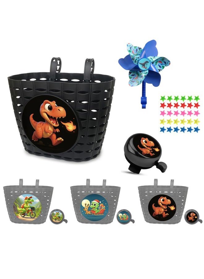 Noviko Dinosaur Bike Basket Boys Bicycle Basket Toddler Bike Baskets Front Handlebar - Image 1
