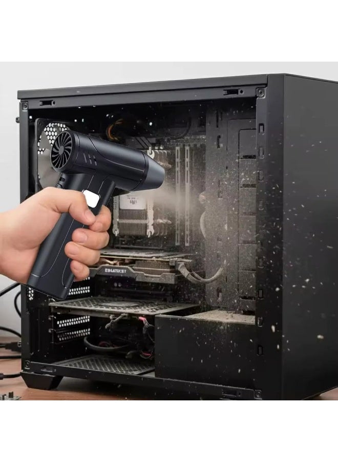 منفاخ هواء توربو لاسلكي X9 Ultra، مزود بمحرك عالي السرعة بدون فرش (Brushless) يصل إلى 100,000 دورة في الدقيقة و6 مستويات سرعة قابلة للتعديل؛ جهاز كهربائي قابل لإعادة الشحن لتنظيف السيارات وأجهزة الكمبيوتر والإلكترونيات ولوحات المفاتيح، ومناسب للاستخدام في التخييم والمنزل، مع شاشة LED لمستوى البطارية. - Image 2