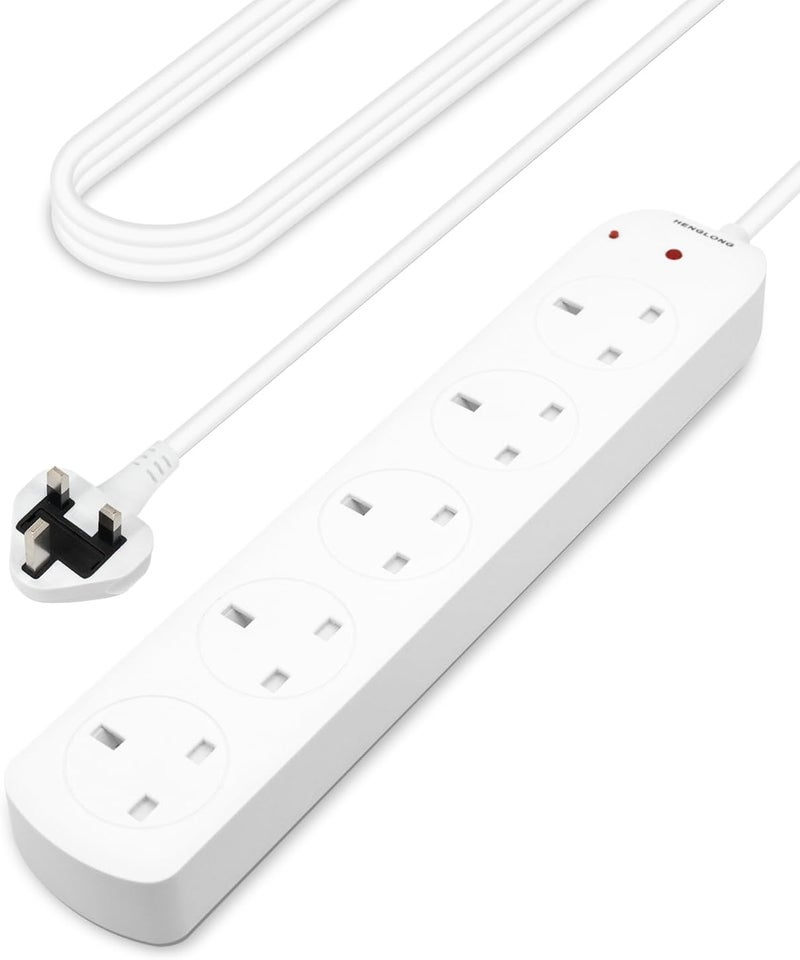 3m Extension Cord Power Strip, 5 Way Extension Socket, 5 AC Outlets 3 Meter Cable Power Strip Surge Protctor, Multi Plugs Heavy Duty SASO Certificated Electric Connector Extension Cord (13A/2990W) - Image 1