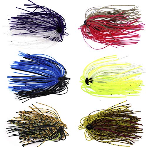 Shaddock Fishing Silicone Jig Skirts DIY Rubber Fishing Jig Lures 12 Bundles 50 Strands Fishing Bait Accessories Spinnerbaits Buzzbaits Spoon Blade Squid Skirt Replacement Part, Fly Tying Material Color Random - Image 1