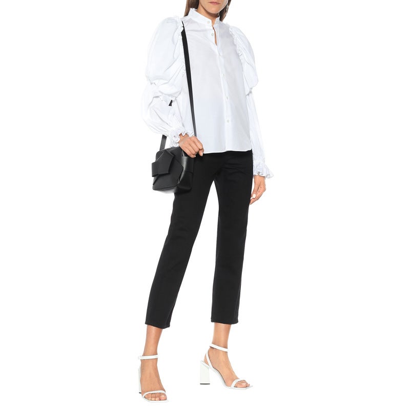 2022 Amazon independent station European and American Foreign trade shirt womens new long sleeve lantern sleeve womens shirt White stand collar White 