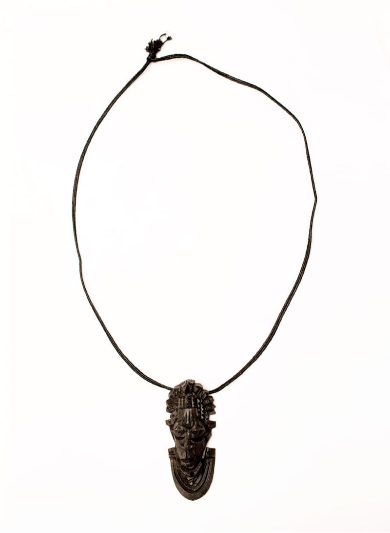 Ebony Wood Queen Idia Festac Mask Pendant Necklace Queen of Benin Kingdom Standard Size  - Image 1