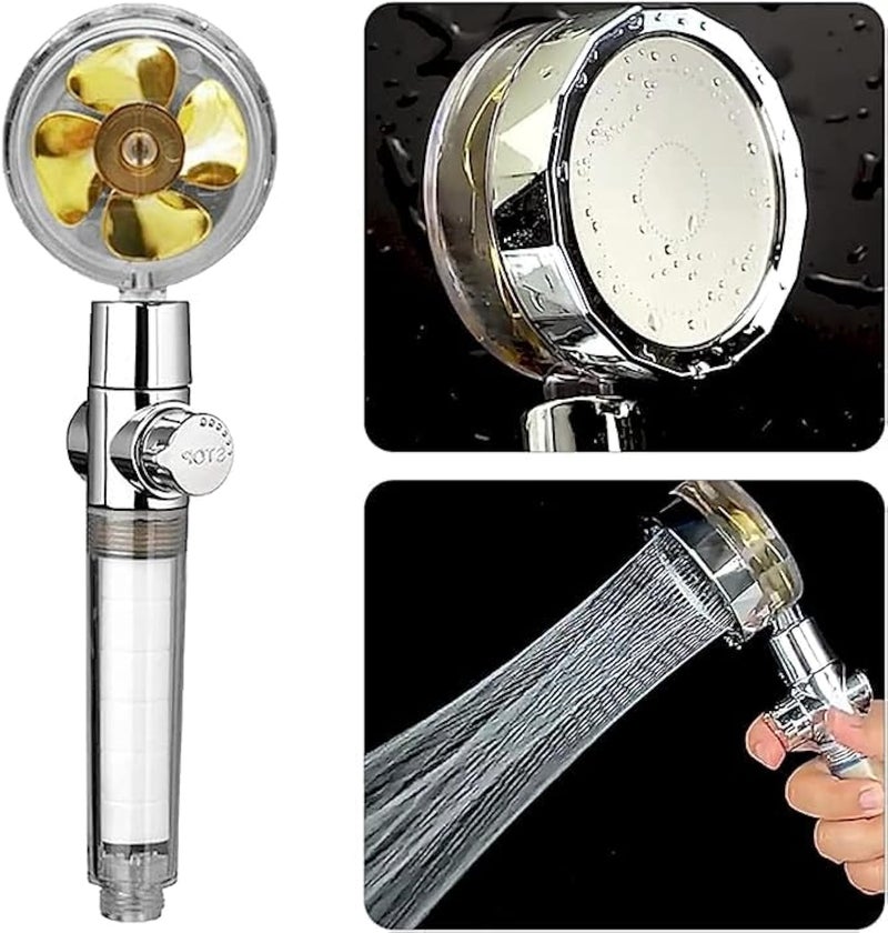 Shower Head with Whirlpool Hand Held Shower Hydro Jet Turbo High Pressure Rv Shower with Fan Adjustable Water Flow with Built In Filter.