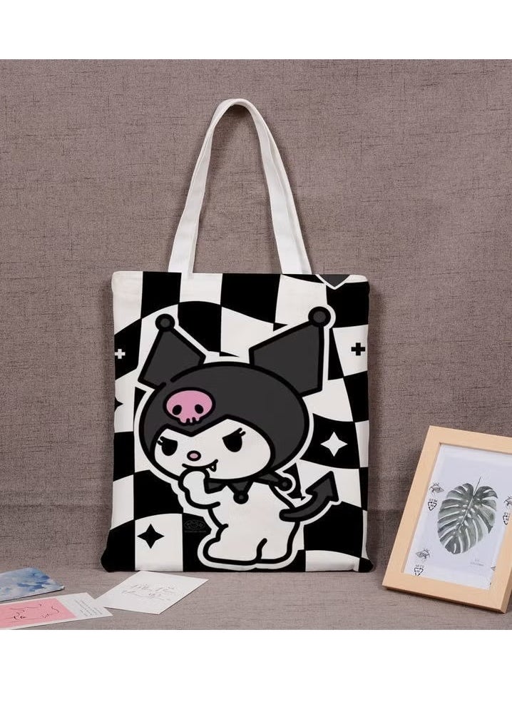 Generic Cartoon Sanrio Kuromi pattern canvas tote bag, student class bag handbag, reusable beautiful environmentally friendly bag, book shopping groceries cotton cute handbag  - Image 1