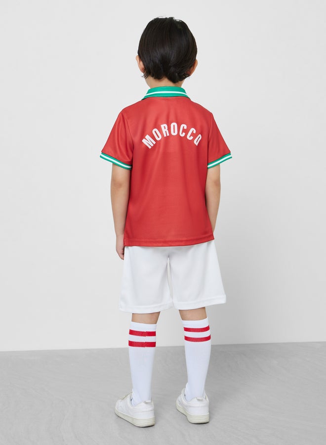 Styli Kids Morocco Jersey Polo T-Shirt and Shorts FIFA Football Set - Image 3