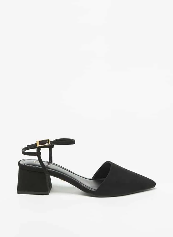 Celeste Women's Solid Pointed Toe Sandals with Ankle Strap and Block Heels