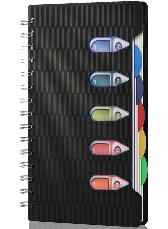 CAGIE 5 Subject Notebook with Dividers, 240 Pages Spiral Notebook 5x7, Small Spiral Notebook College Ruled,100gsm Lined Journal Notebooks with Tabs for Work, School,Office, Note Taking, Black - Image 1