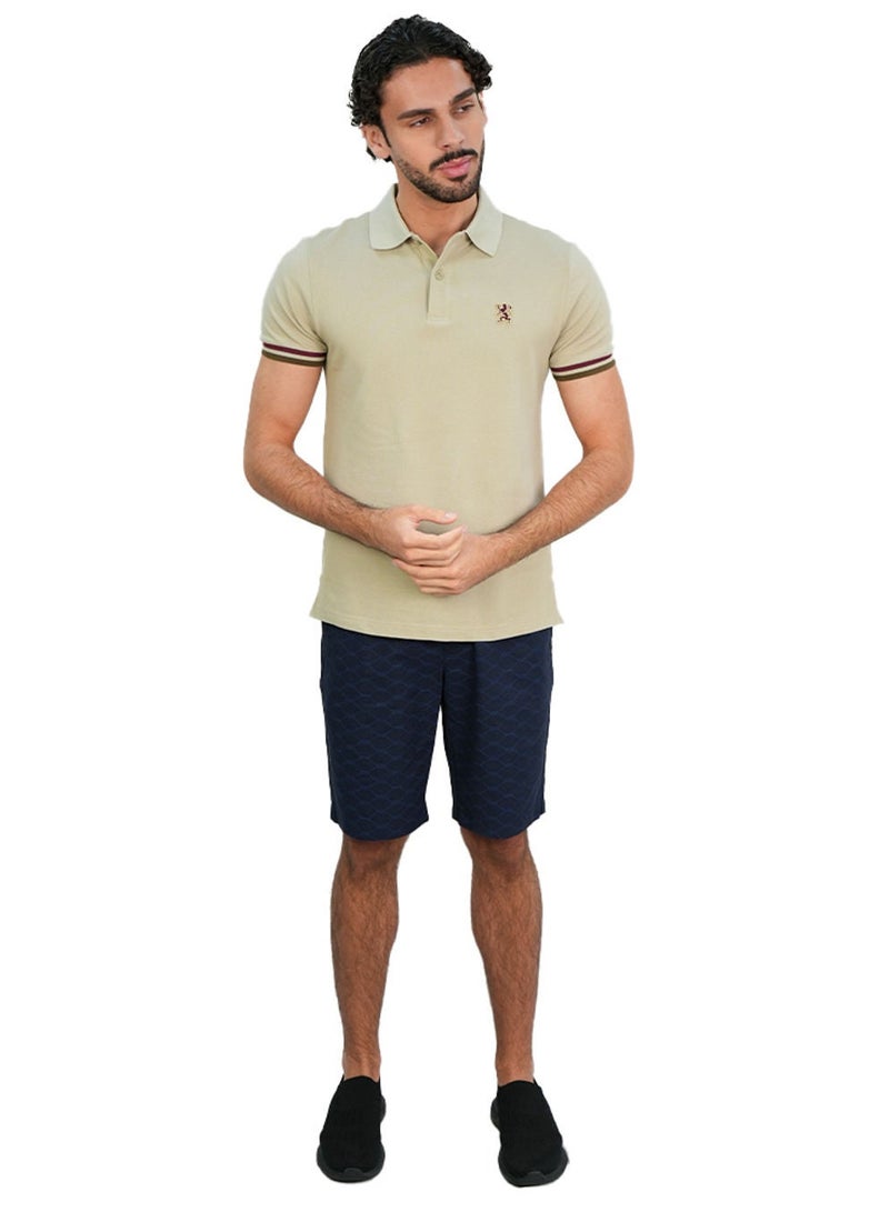 GIORDANO تي شيرت بولو قطن ضيق للرجال مع تطريز أسد صغير - Image 2