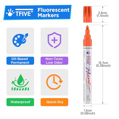 TFIVE Fluorescent Paint Markers, 8 Colors Neon UV Paint Pens for Blacklight - Oil-Based, Medium Tip, Waterproof Permanent Marker Pens for Rock Painting, DIY Art Crafts, Scrapbooking, Glass Windows - Image 3
