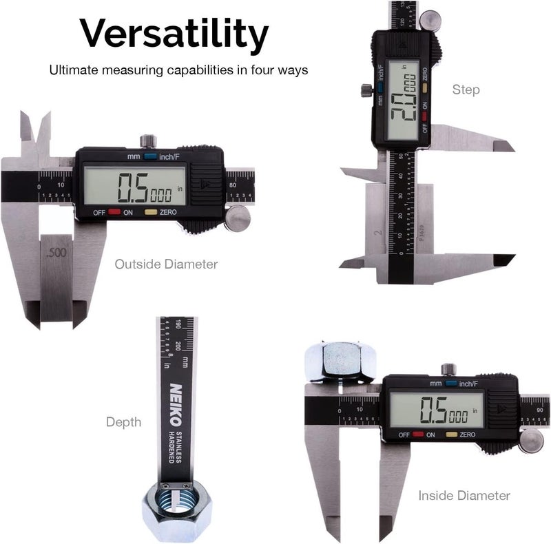 NEIKO 01407A Electronic Digital Caliper Measuring Tool, 0-6 Inches Stainless Steel Construction with Large LCD Screen Quick Change Button for Inch Fraction Millimeter Conversions, Digital Caliper Measurement Tool - Image 5