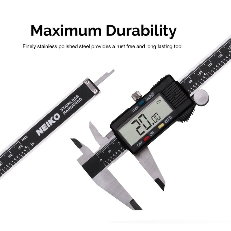 NEIKO 01407A Electronic Digital Caliper Measuring Tool, 0-6 Inches Stainless Steel Construction with Large LCD Screen Quick Change Button for Inch Fraction Millimeter Conversions, Digital Caliper Measurement Tool - Image 4