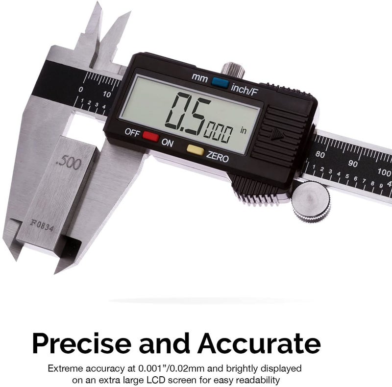 NEIKO 01407A Electronic Digital Caliper Measuring Tool, 0-6 Inches Stainless Steel Construction with Large LCD Screen Quick Change Button for Inch Fraction Millimeter Conversions, Digital Caliper Measurement Tool - Image 2