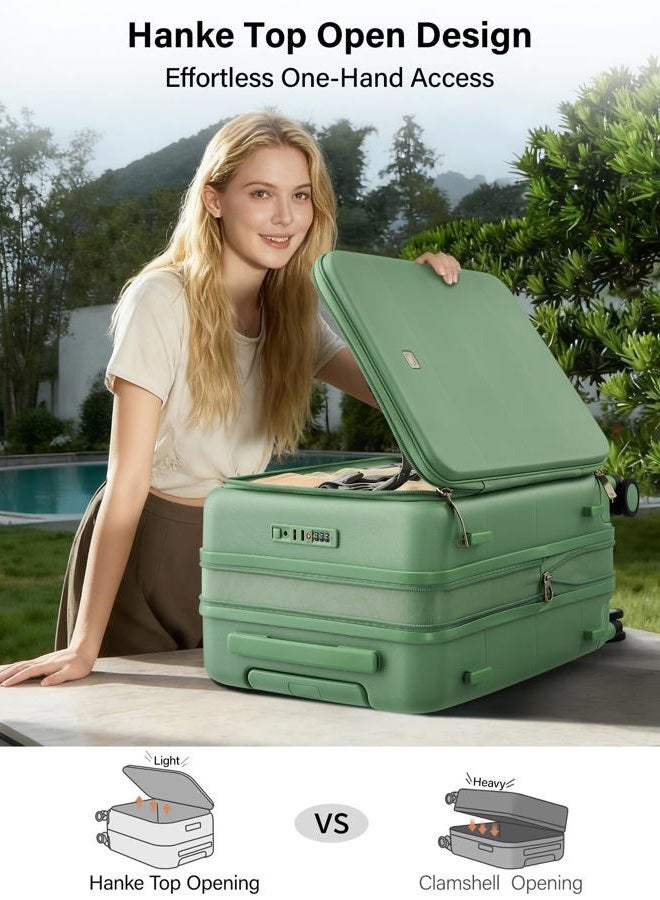 Hanke Hardside Expandable Checked Luggage, 24 Inch Top Opening Trunk Luggages with Spinner Wheels, All-PC Hard Shell Suitcase, Lightweight TSA Checked-Medium(Forest Green, 83L) - Image 4