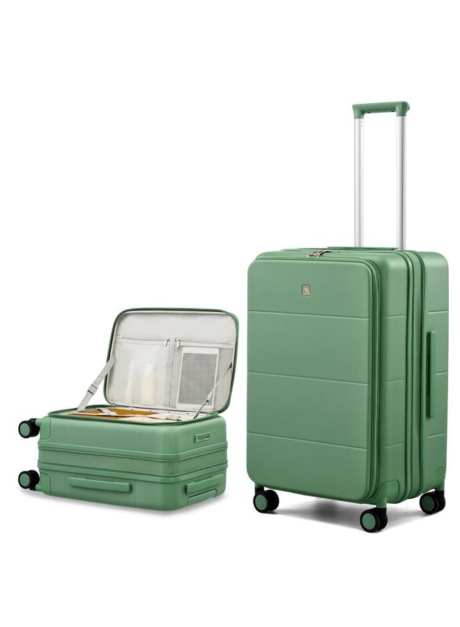 Hanke Hardside Expandable Checked Luggage, 24 Inch Top Opening Trunk Luggages with Spinner Wheels, All-PC Hard Shell Suitcase, Lightweight TSA Checked-Medium(Forest Green, 83L) - Image 1
