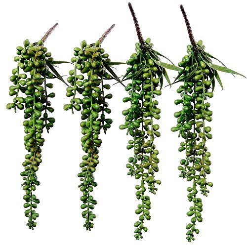 Supla 4 pcs Artificial Hanging Succulents Faux Burro's Tail Picks Trailing String of Pearls Succulent Greenery Sprays 13.4" L for Basket Planter Centerpiece Floral Arrangement Indoor Outdoor Decor - Image 1