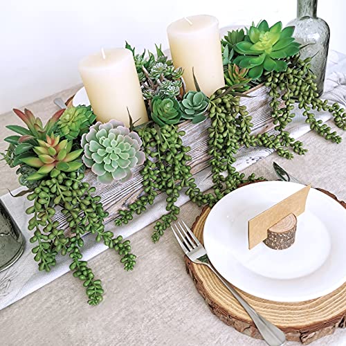 Supla 4 pcs Artificial Hanging Succulents Faux Burro's Tail Picks Trailing String of Pearls Succulent Greenery Sprays 13.4" L for Basket Planter Centerpiece Floral Arrangement Indoor Outdoor Decor - Image 4
