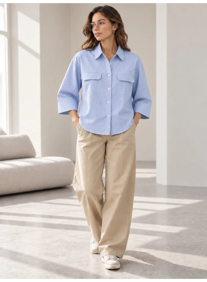 Victor And Jane Ladies Boxy Oversized Fit Fine Stripe Shirt