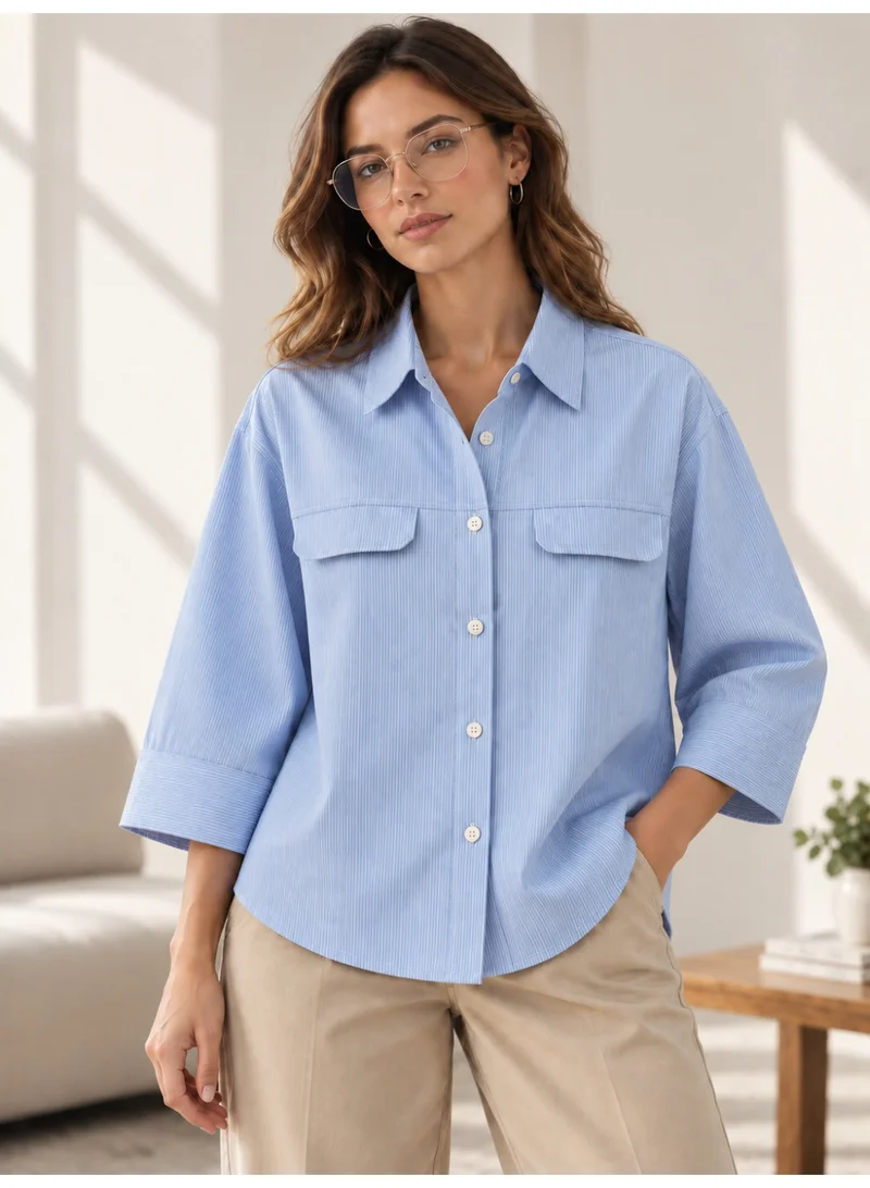 Victor And Jane Ladies Boxy Oversized Fit Fine Stripe Shirt