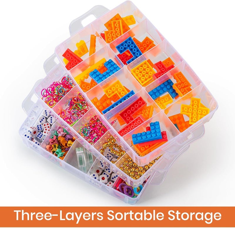 RECLUSE Transparent 3layer Stackable Craft Storage Containers Plastic Craft Box Organizer With 30 Adjustable Compartments Handles Portable Beads Organizers for Arts Crafts ToyJewellerytools - Image 2