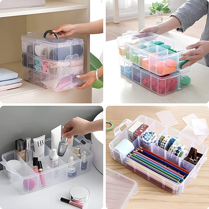 RECLUSE Transparent 3layer Stackable Craft Storage Containers Plastic Craft Box Organizer With 30 Adjustable Compartments Handles Portable Beads Organizers for Arts Crafts ToyJewellerytools - Image 4