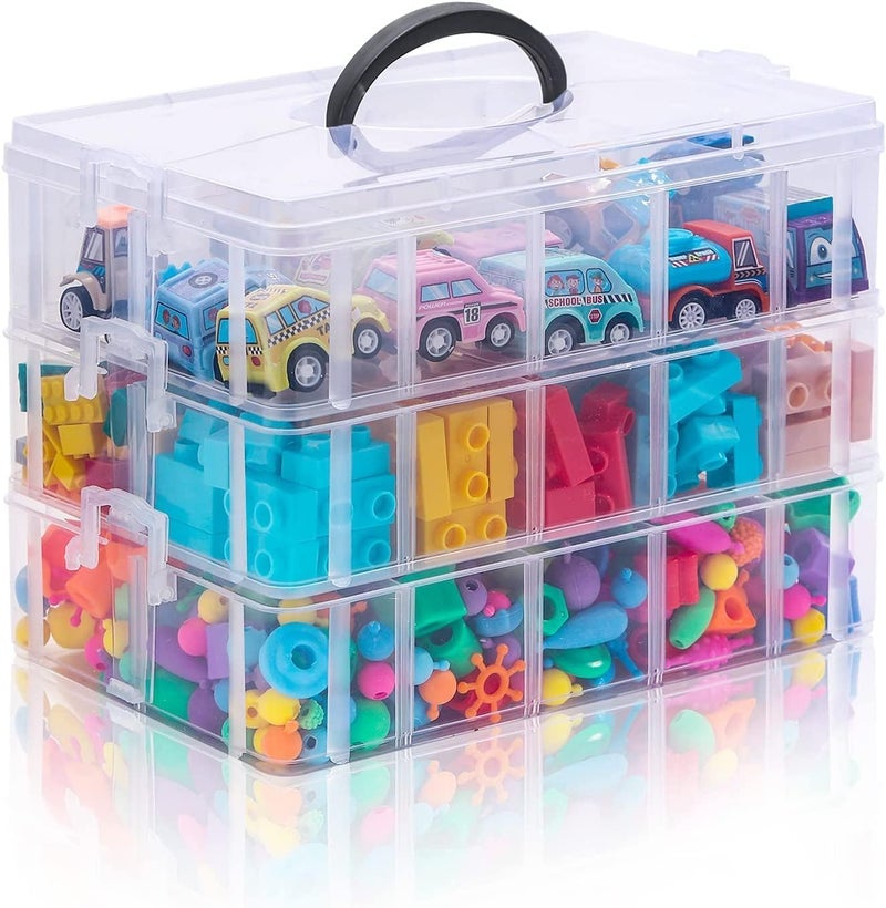 RECLUSE Transparent 3layer Stackable Craft Storage Containers Plastic Craft Box Organizer With 30 Adjustable Compartments Handles Portable Beads Organizers for Arts Crafts ToyJewellerytools - Image 1